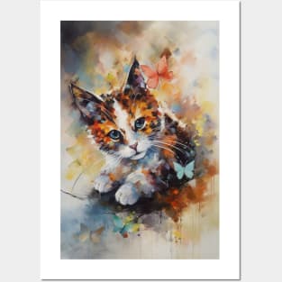 Cute Animals Unique Cat Abstract Art Butterfly Kitten Posters and Art